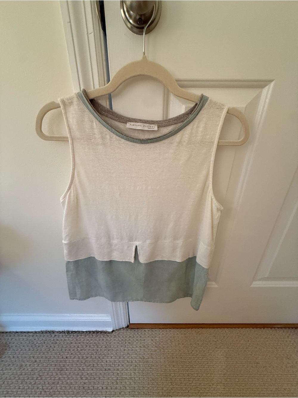 Two-Tone Ivory and Sage Tank Top by Splendid